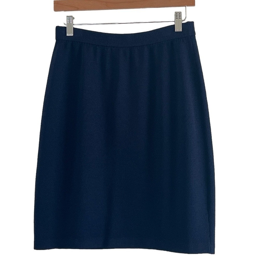 St. John | Navy wool/rayon blend Santana knit classic pencil pull on ski…